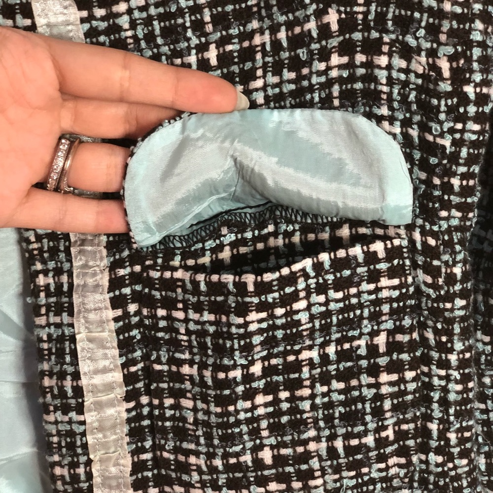 Guess Tiffany Blue Tweed Collarless Jacket - Picture 4 of 5